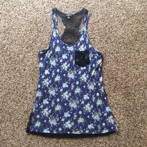 Blue floral racer-back tank
