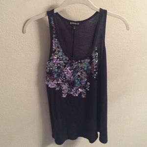 Deep blue sequined tank top
