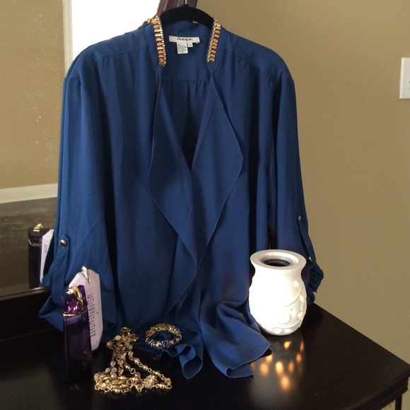 Deep blue embellished top - Picture 1 of 4