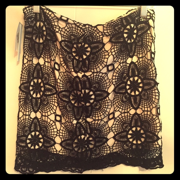 AQUA beige with black crocheted overlay skirt