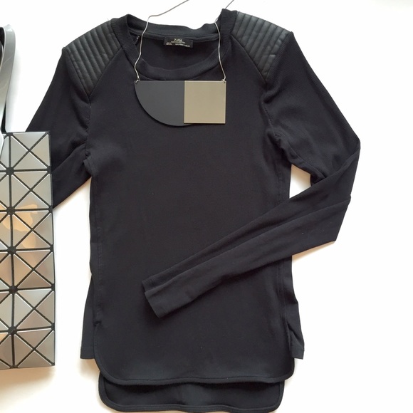 Zara Tops - [zara] ribbed shirt w faux leather epaulettes