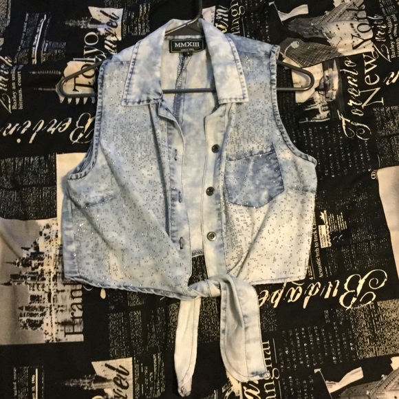 Washed denim look, cotton, tie crop top