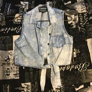 Washed denim look, cotton, tie crop top