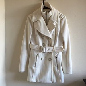 Guess White Double Wear Pea Coat w/ Matching Belt