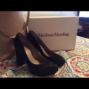 Madison Harding black suede pumps