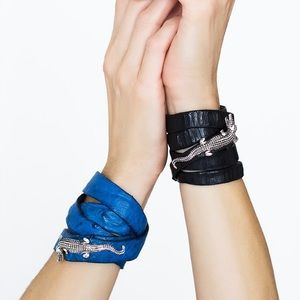 Genuine Skin Cuffs W/Silver Crocodile Clasp
