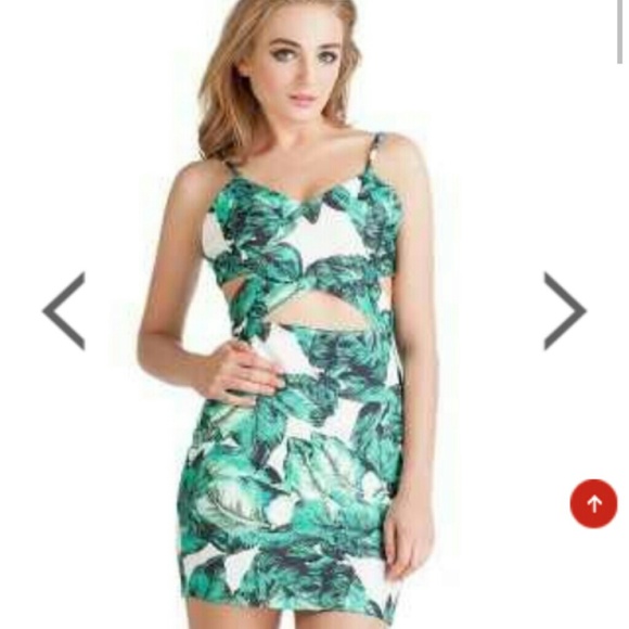 Green Spaghetti Strap Cut Out Leaf Print Dress