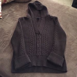 Dark brown cable knit hooded sweater