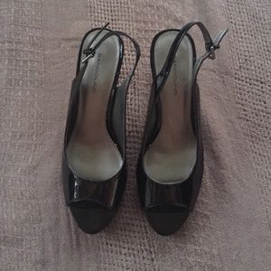 Black Peep Toe Buckle Heels
