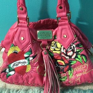 Graphic, hot pink Ed Hardy bag