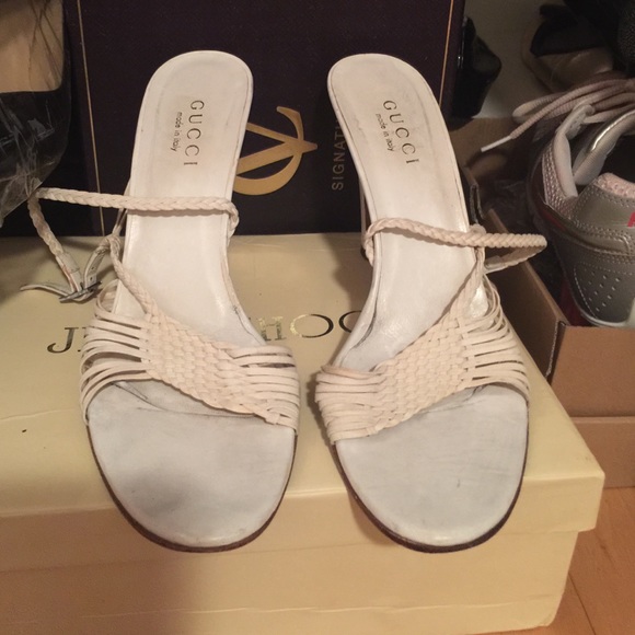Gucci Sandals, White Leather, Size 8 1/2