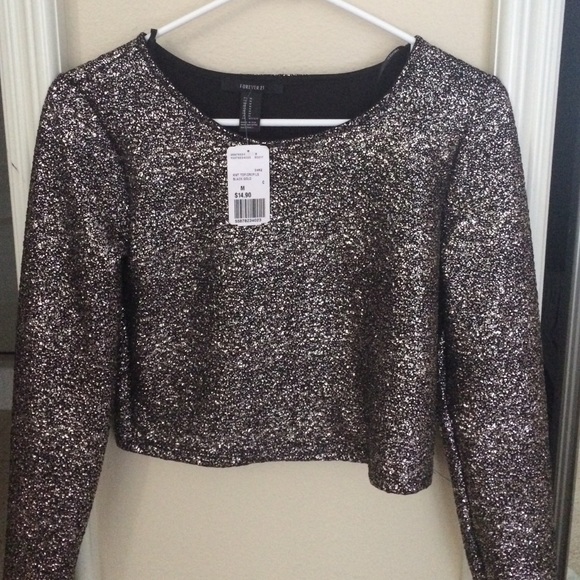 sequin crop top long sleeve