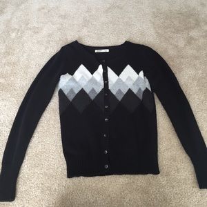 Black argyle cardigan