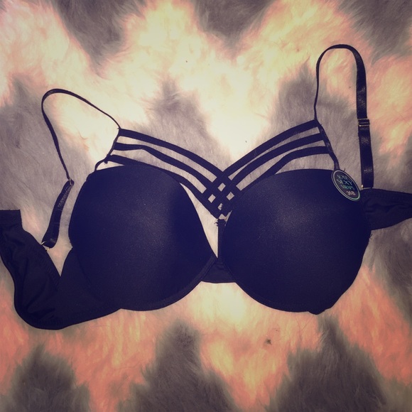 Strappy black push-up bra