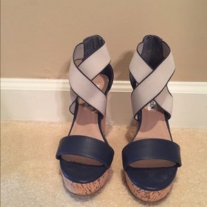 Navy Steve Madden platform wedge sandals