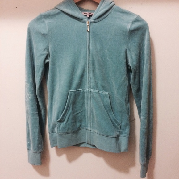 Juicy Couture Velour Silver Zip Hoodie in Ice Mint