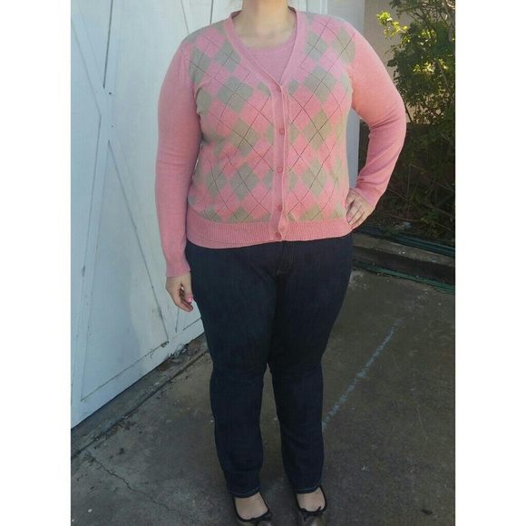 Pink and Tan Argyle Cardigan Set