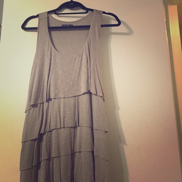 Tan layered shift dress great for fall!