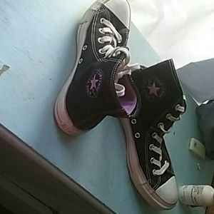 Purple and black high top converse size 6