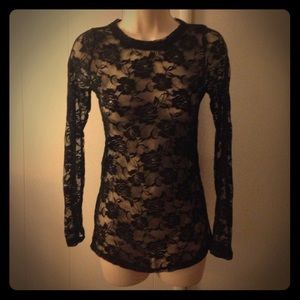 Black Lace Longsleeve Shirt sz S NWOT