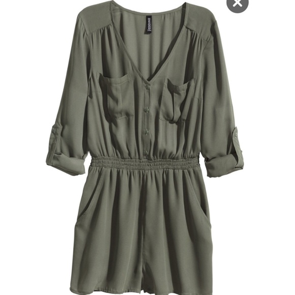 Army fatigue green v-neck romper