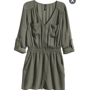 Army fatigue green v-neck romper