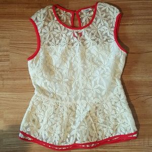 Worn once red and white peplum shirt