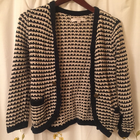 Ann Taylor LOFT Cardigan Navy/White