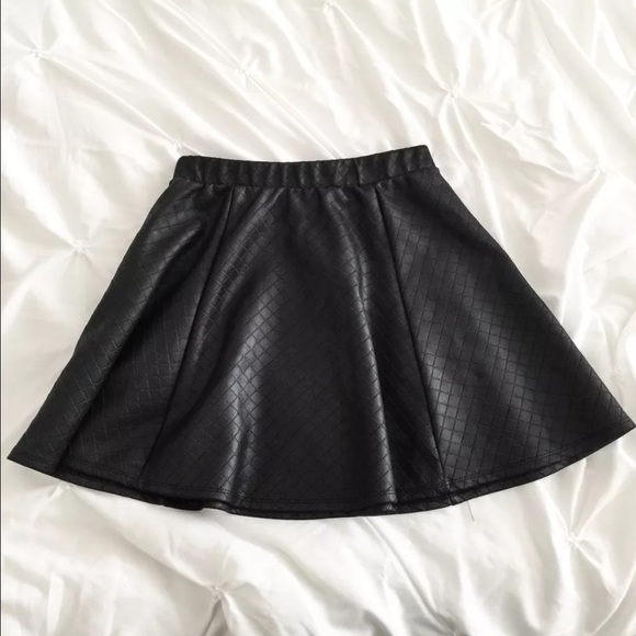 Black faux leather skater skirt