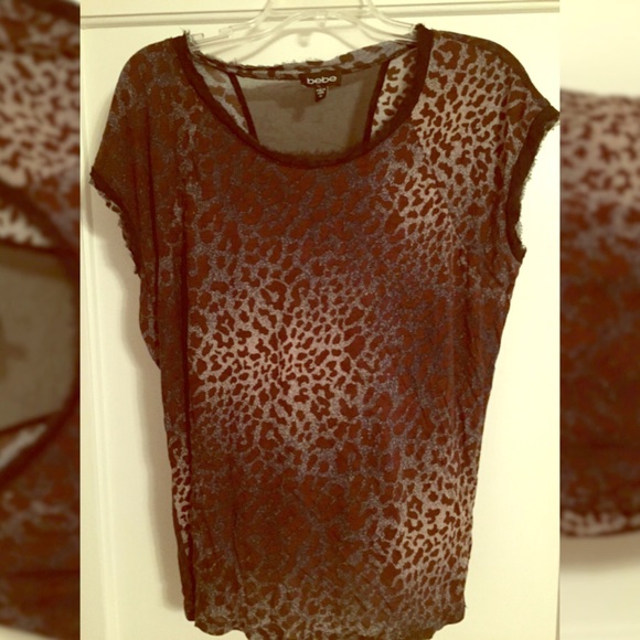 Bebe Snow Leopard Sheer Panel Tissue Tee