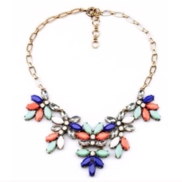 ❣️BACK❣️ coral mint neon floral statement necklace - Picture 2 of 3