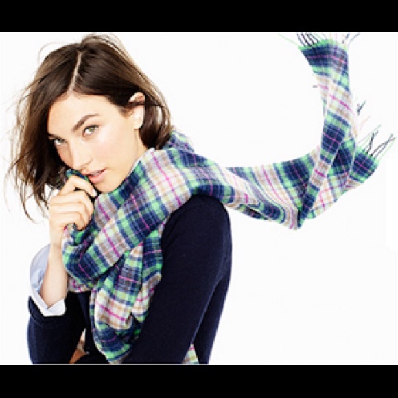 J. Crew Accessories - Cozy J. Crew Wool Plaid Scarf in Green/Fuschia
