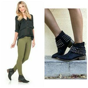 Justfab "Hunter" black studded ankle boots size 9