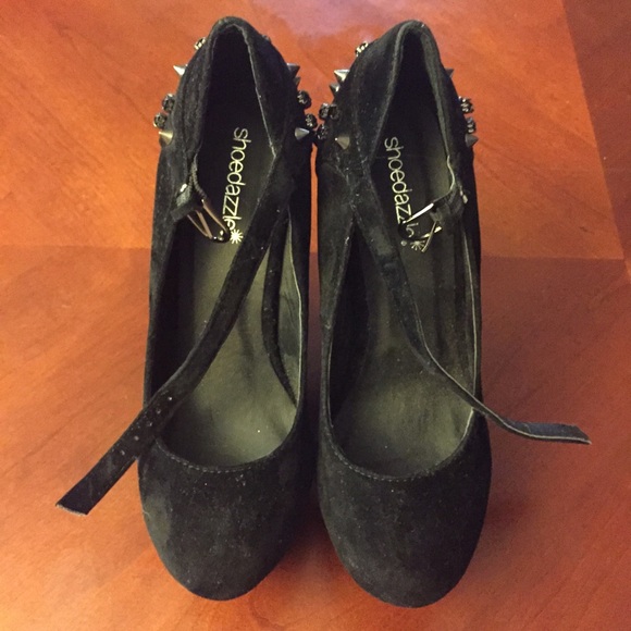 Studded Black Wedges