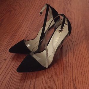 Black and clear strap heels.