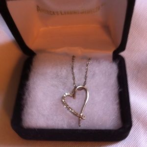18" sterling silver necklace diamond heart