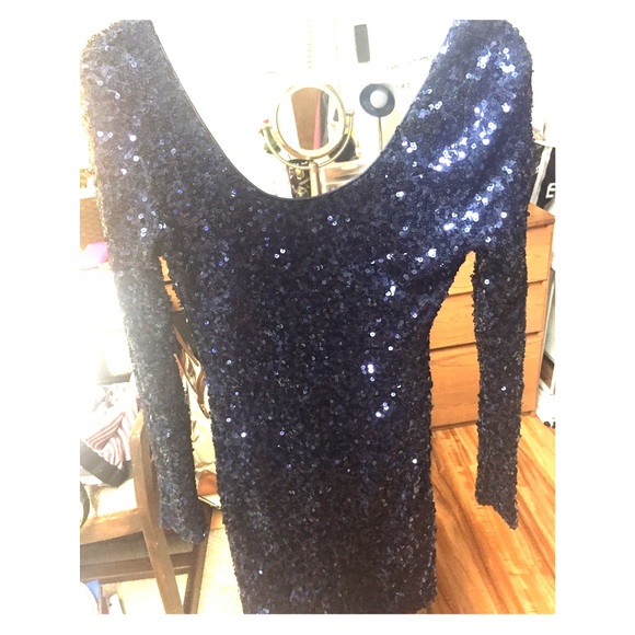 Navy sequined long sleeved dress