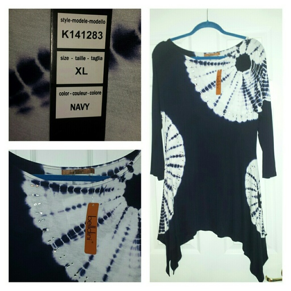 Navy  Blue & White Tie Dye Asymmetrical Top