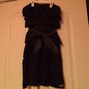 Ruffle dark blue strapless dress