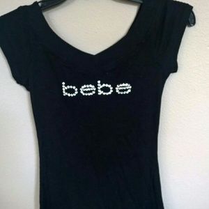 BEBE rhinestone logo ribbed tank XS