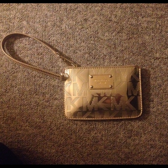 Michael Kors gold logo wristlet