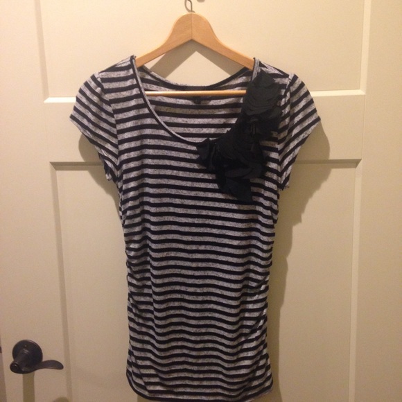 Grey/black striped blouse with fringe