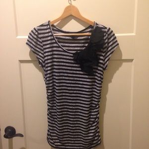 Grey/black striped blouse with fringe