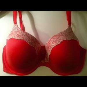 Red and white lace Victoria's Secret bra