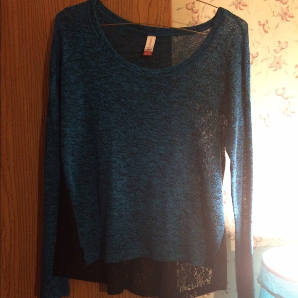Blue lace high low sweater XL