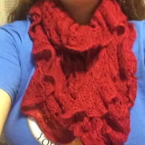 RED RUFFLE INFINITY SCARF.