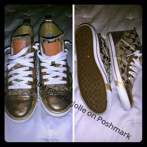 Gold Python Monogram Coach Mid Top Flats