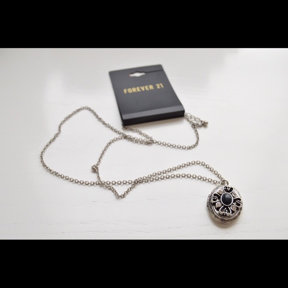 Long black locket necklace