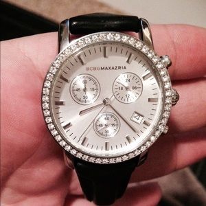 BCBG black leather watch