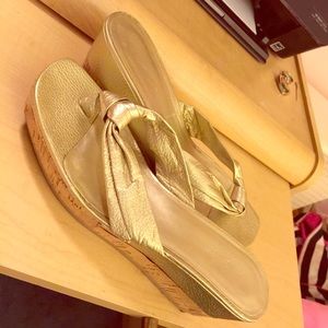 Gold Nine West Platform Flip Flops